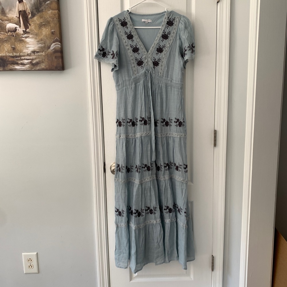 Baltic Born Blue Floral Embroidered Lace Tiered Maxi Dress BD4716-FL Small